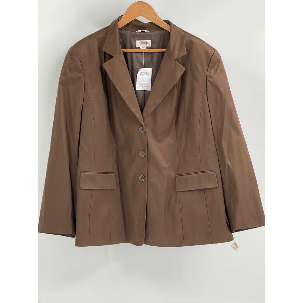 Talbots Blazer Suit Jacket Women Size‎ 20 Brown Stretch Silk Cotton New